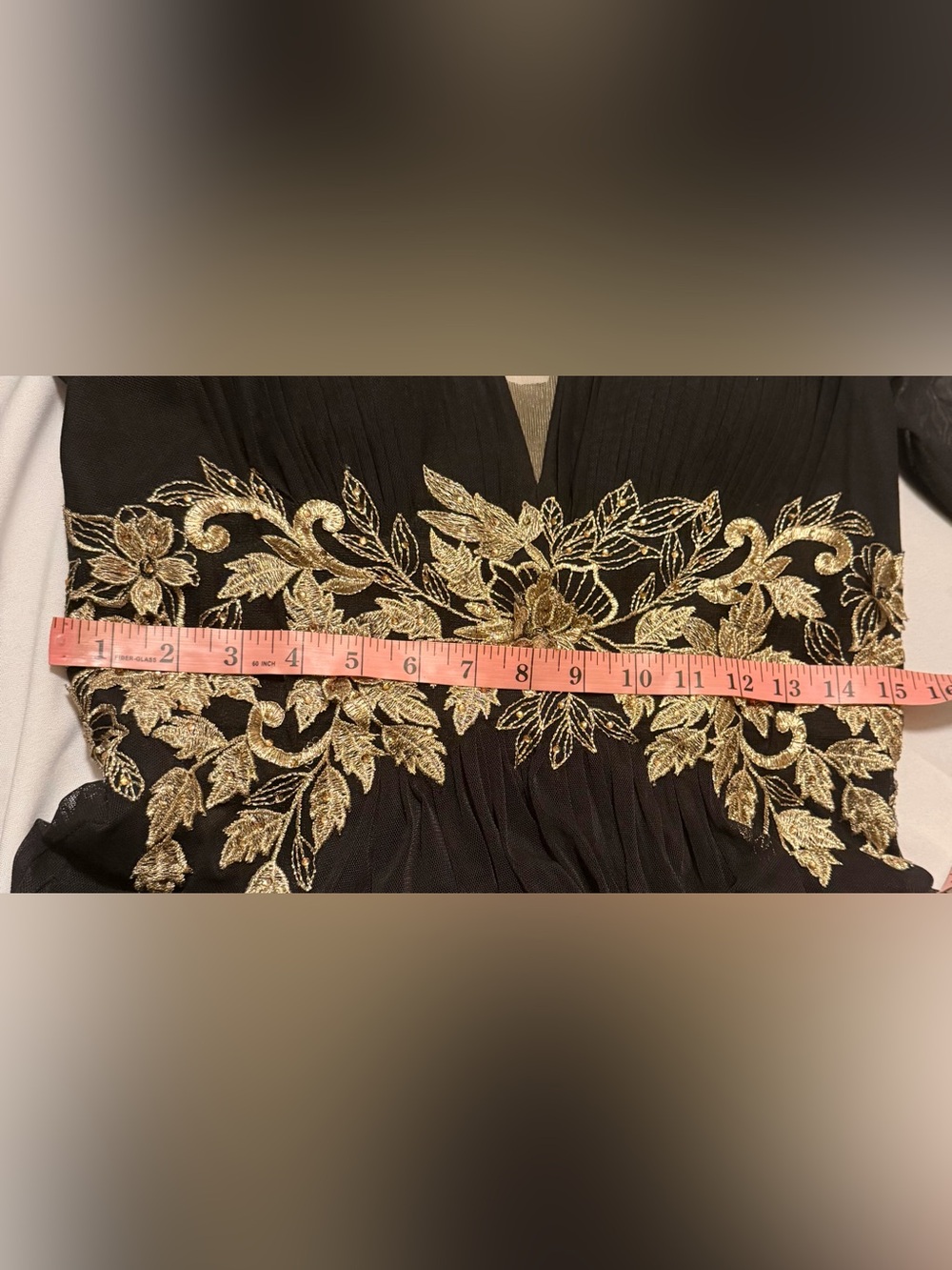 Betsy & Adam Black Plunge-Neck Blouson-Sleeve Gown Sz 8 - Picture 7 of 9